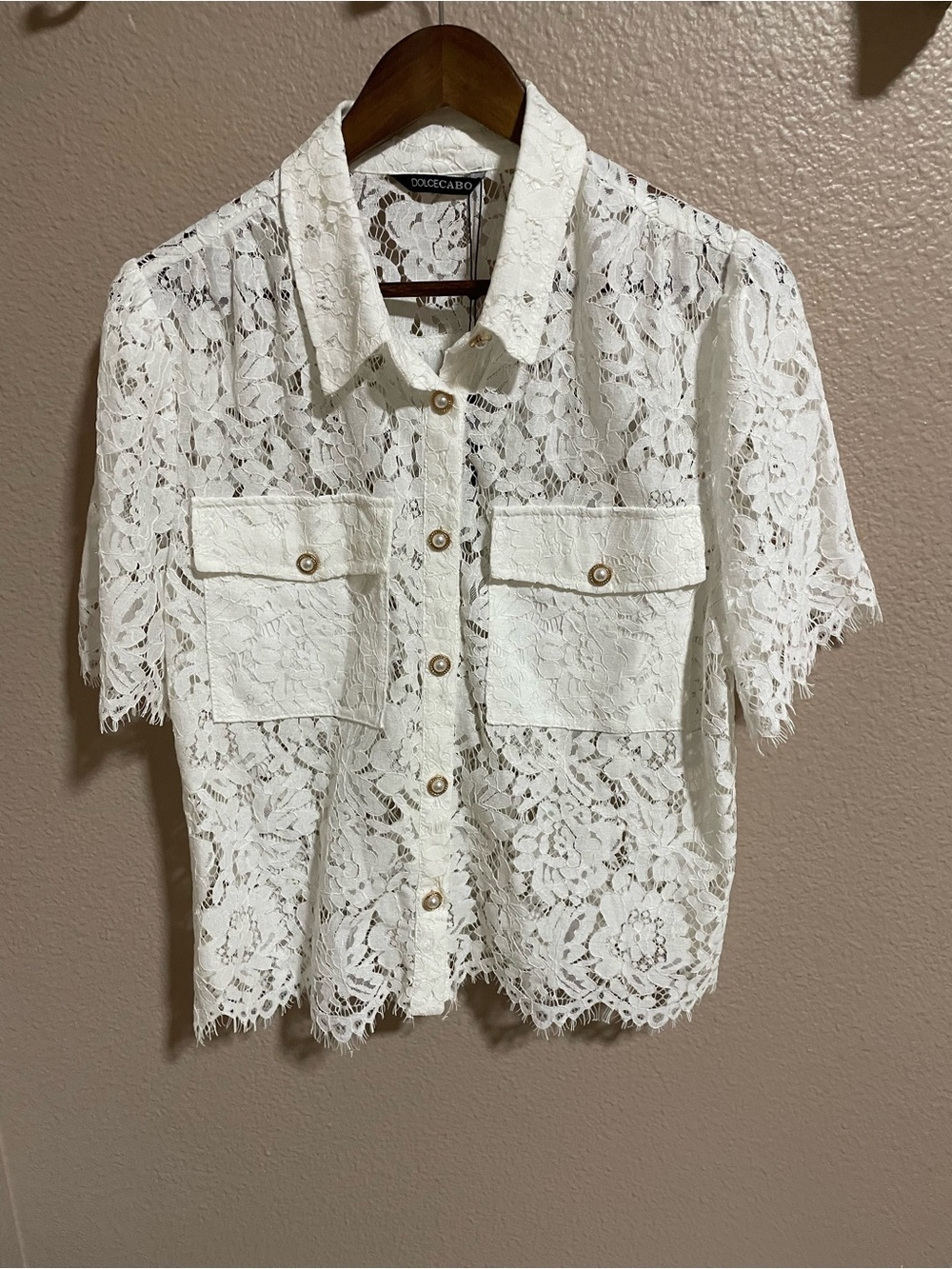 Dolce Cabo White Lace Button-Front Shirt NWT